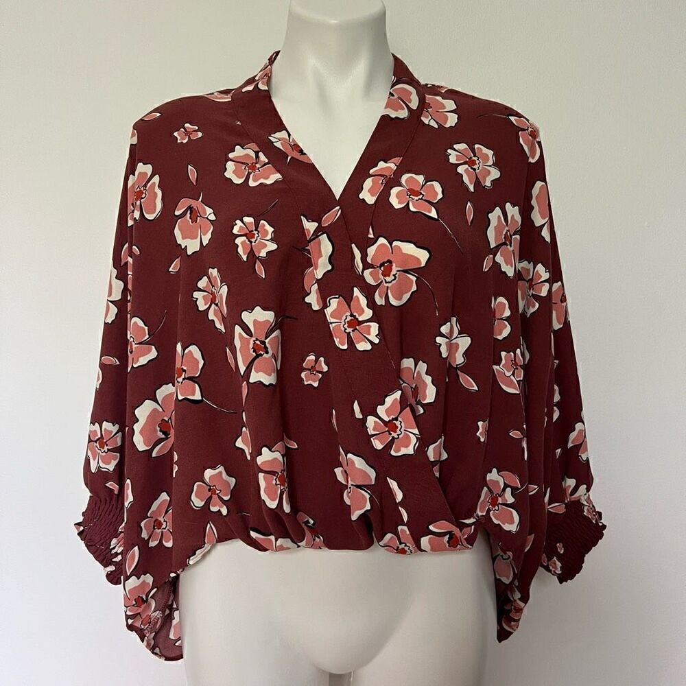 Alfani Floral faux wrap batwing blouse